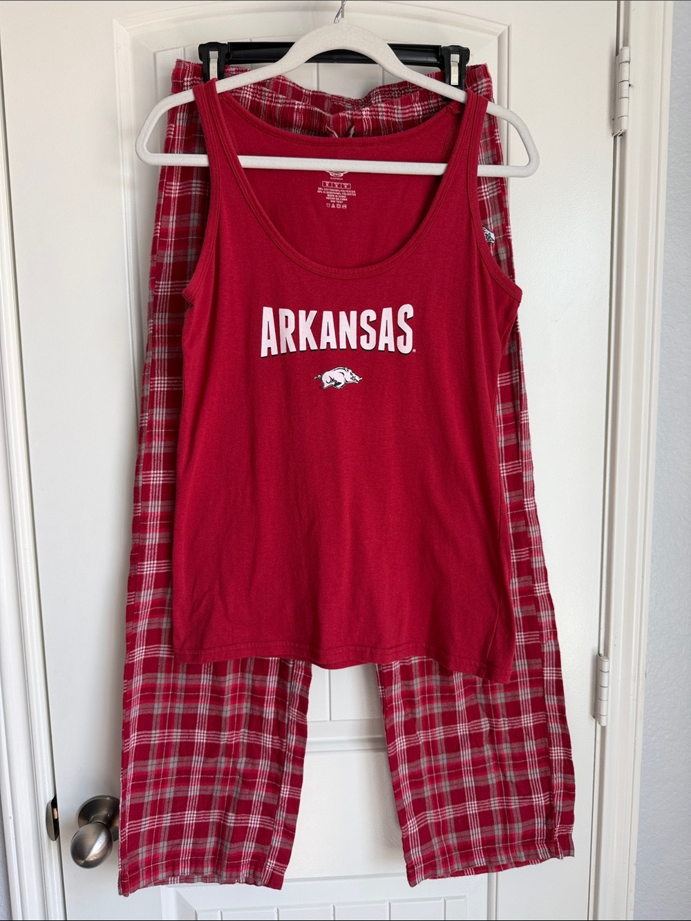 Arkansas Red Tank & Plaid Kids Pajama Set